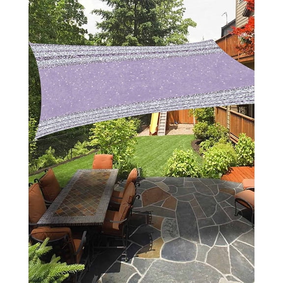 Purple Silver Stripes Sun Sail Shades Rectangle Canopy,Sunlight Block Heavy Duty Curved Backyard Shade Cover,Modern Ombre Abstract Aesthetic Waterproof Sun Shades for Patios Garden Pergola 6.5'x10'