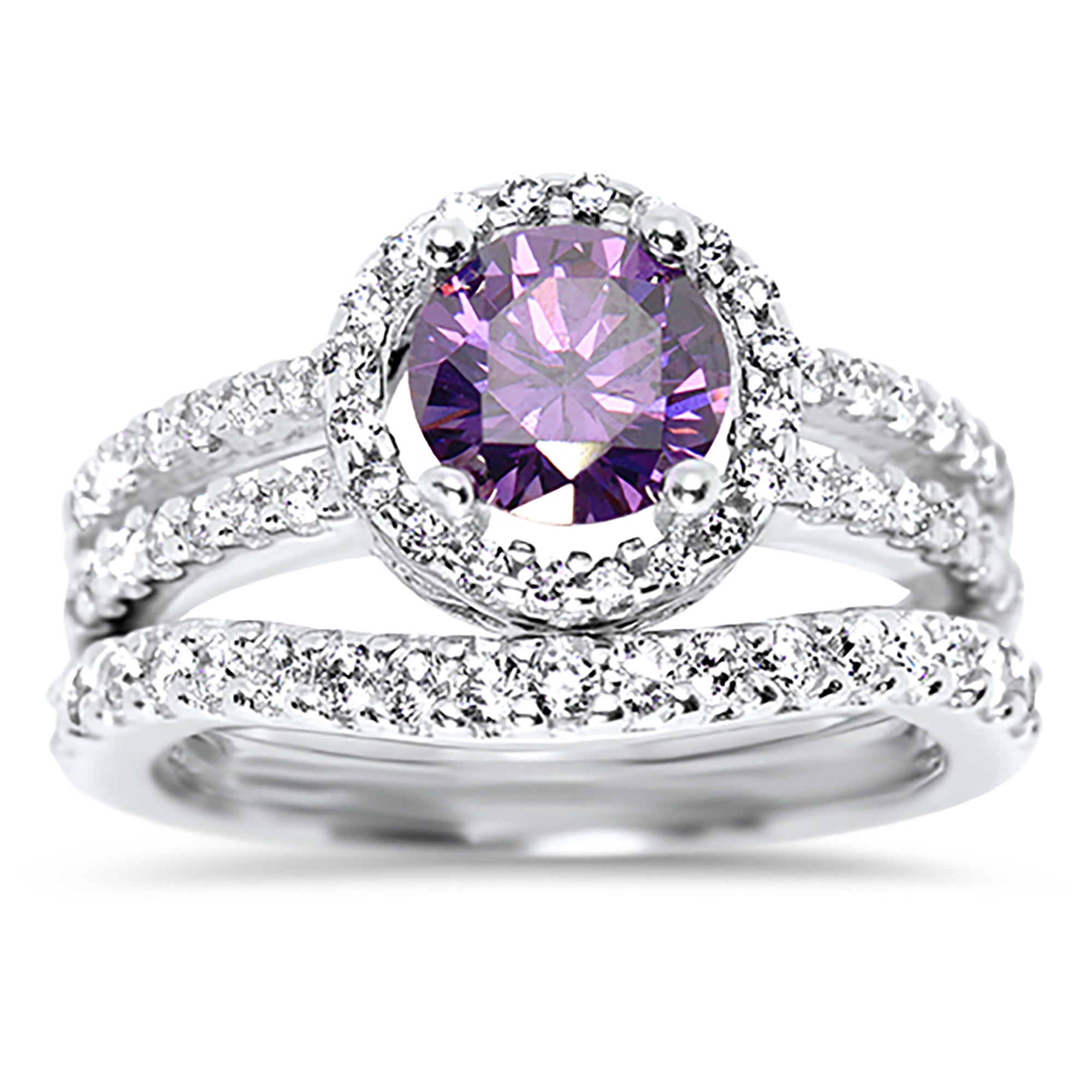 11098-14K White Gold Amethyst Ring with Side Diamonds – Castiglione Jewelers