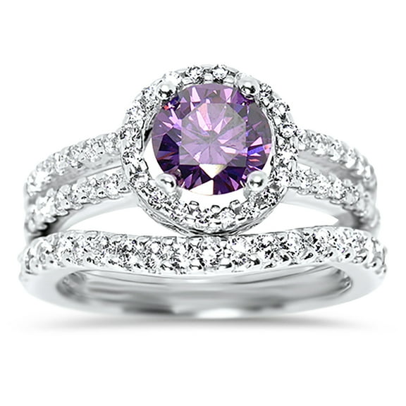 LaRaso & Co Purple Simulated Amethyst Engagement Wedding Bride Set Engagement Rings for Women Size 7