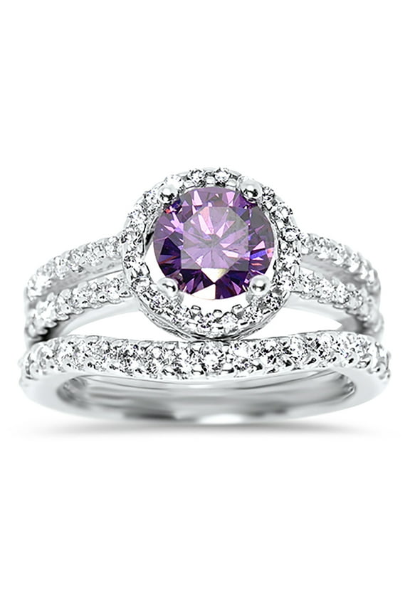 Purple Simulated Amethyst Engagement Wedding Bride Set Engagement Rings for Women Size 7