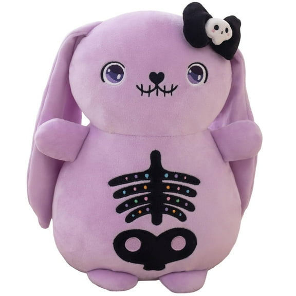 Purple Skeleton Bunny Plush Toy Gothic Rabbit Plushie Pillow Ultra-Soft Stuffed Creepy Rabbit with Long Ears/11.8''