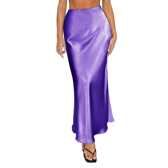 Purple Skirts for Women Spring Summer Skirts Satin Skirt High Waisted Maxi Cocktail Party Wedding A Line Long Skirts Maxi Skirt