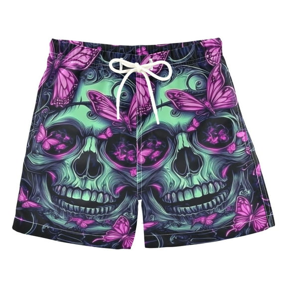 Purple Skull Butterfly Boys Swim Trunks Quick Dry Boy Swim Shorts for 3-14 Years