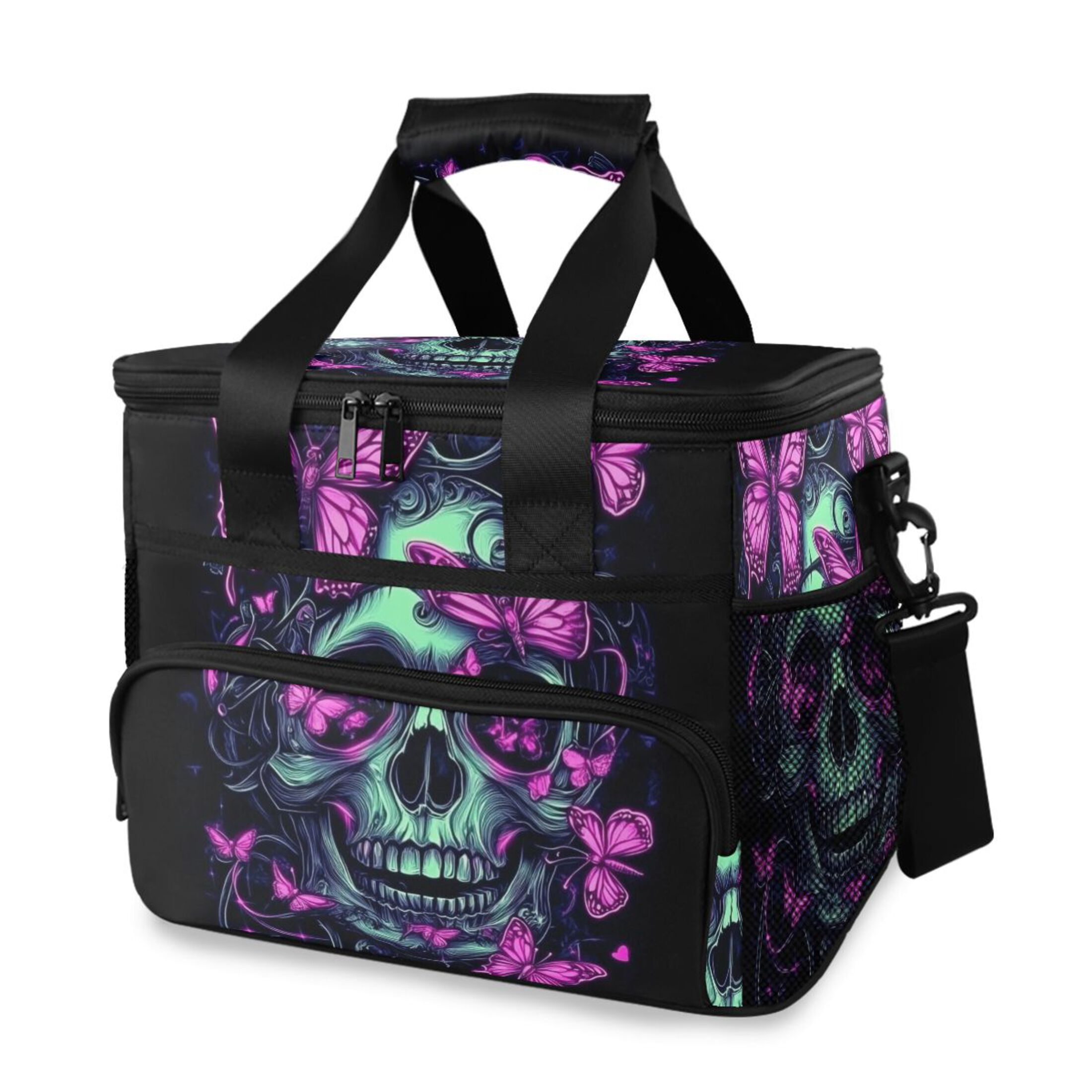Purple Skull Butterfly Insulated Lunch Bag 15L Cooler Box for Women Men Work Camping Beach Travel