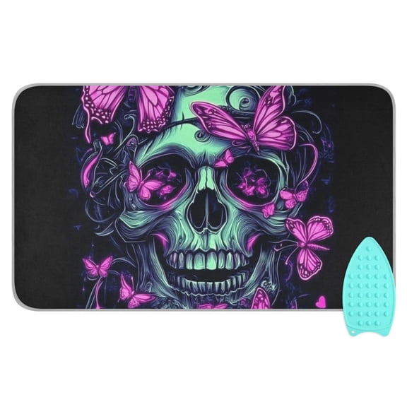 Purple Skull Butterfly Ironing Mat Blanket for Table Top Travel Portable Ironing Board Pad 47.2x27.6 Inch
