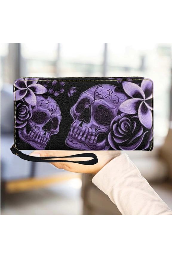 Purple Skull Floral Design Pattern Women's Wallets Casual Travel Ladies Purse Zipper Slim Multifunction Girls My Storage Bags