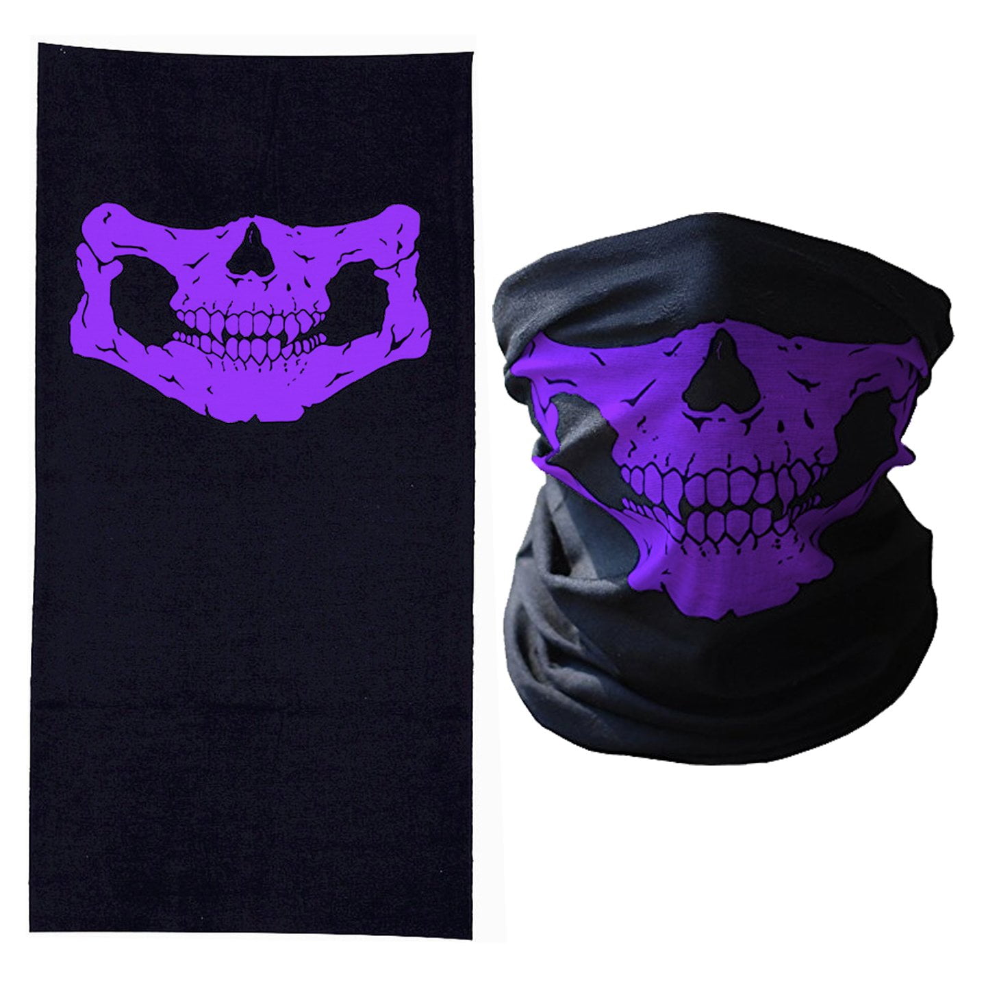 Purple Skull Tube Face Mask Festival Style MultiFunction Bandana Beanie Scarf Headband