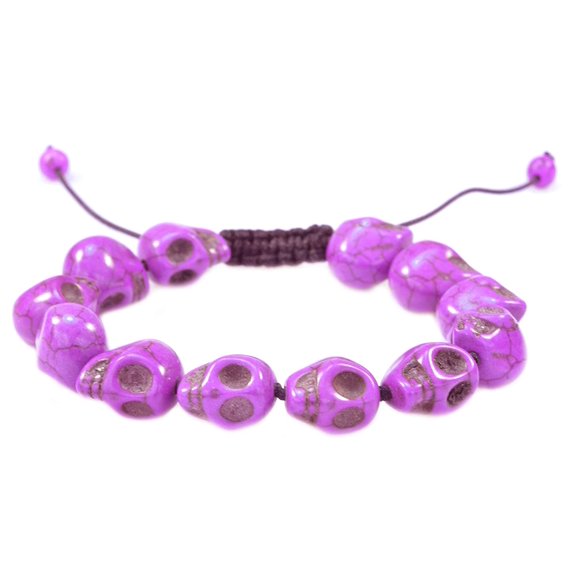 Purple Skull head Turquoise Macrame Style Adjustable Bracelet - Good for Healing and Protection- 91055