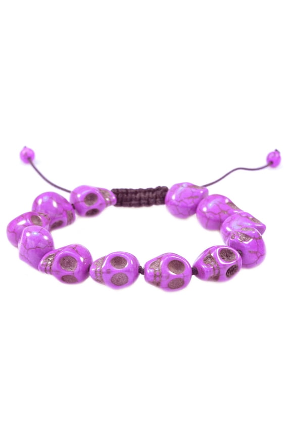 Purple Skull head Turquoise Macrame Style Adjustable Bracelet - Good for Healing and Protection- 91055