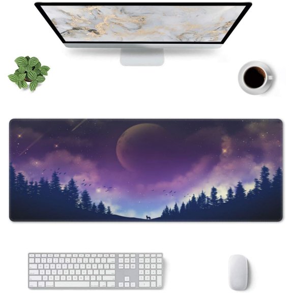 Purple Sky Forest Large Mouse Pad XL Extended Mousepad for Desktop Gaming Keyboard Protector Desk Mat Non-Slip Rubber Base for Computer Office Laptop and Home Accessories 31.5x11.8inch