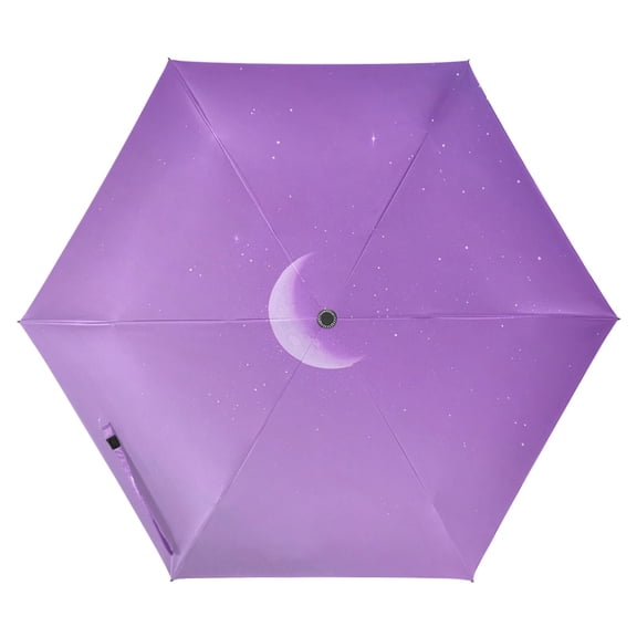 Purple Sky and Moon Folding Umbrella UV50+ Waterproof Sun Protection Auto Open Close Compact Fiberglass Frame