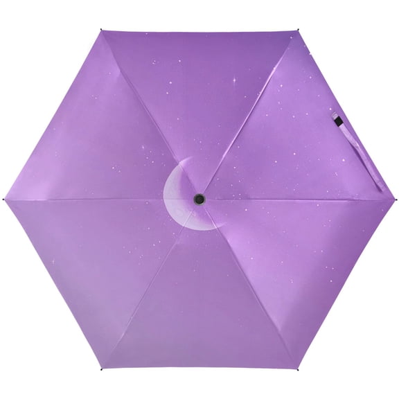 Purple Sky and Moon Umbrellas for Sun Auto Open Close UV50+ Waterproof 5-Fold Compact Fiberglass Frame