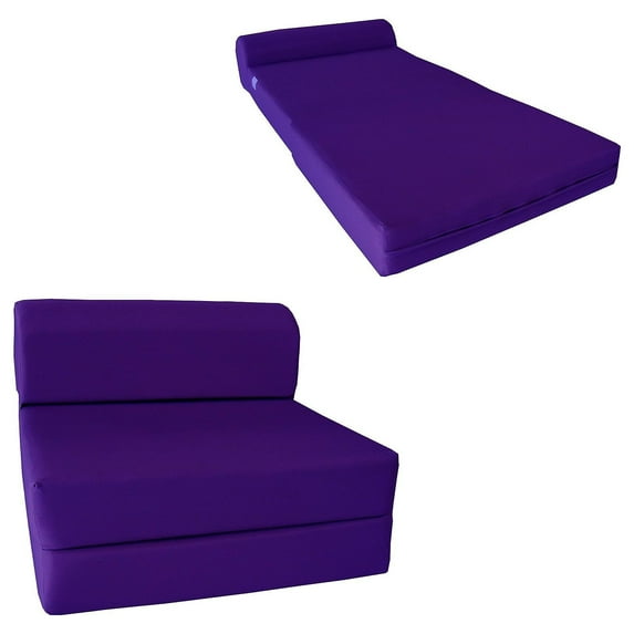 Purple Sleeper Chair Folding Foam Bed Sized 6" Thick X 32" Wide X 70" Long, Studio Guest Foldable Chair Beds, Foam Sofa, Couch, High Density Foam 1.8 Pounds.