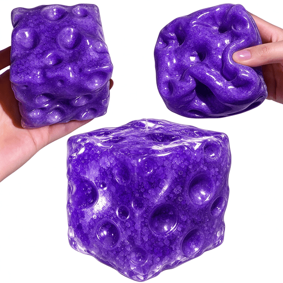 Purple Slushy Cheese Squishy, Crunchy Sand ASMR Squeeze Fidget Toy, Slow Rising Stress Relief Squishy Ball for Kids Adults, Party Favor Stocking Stuffer