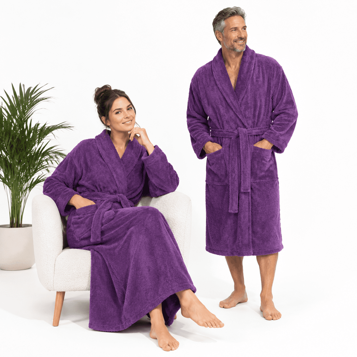 Purple Small Cotton Terry Cloth Unisex Bath Robe for Lounging & -Bath ...