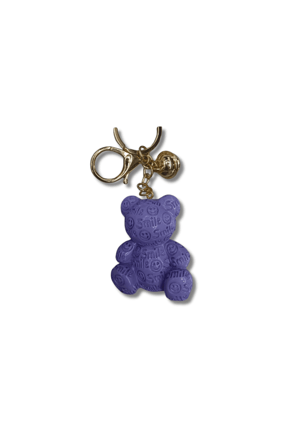 Purple Smile Bear Keychain with Bell Embossed Smile Design