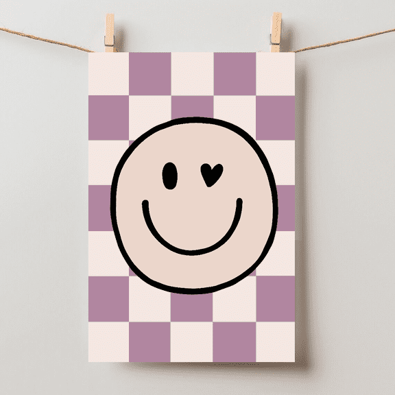 Purple Smiley Face Girl Preppy Indie Room Decor Unframed Paper Poster 8x10in
