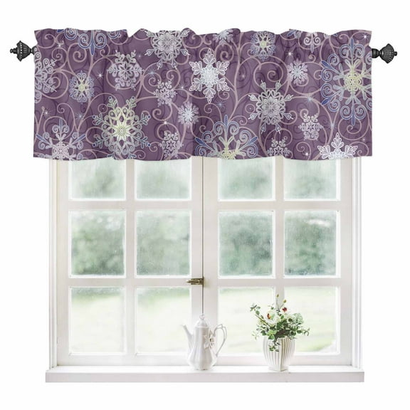 Purple Snowflake Christmas Kitchen Valances for Windows 42x18 Inch Kitchen Curtains Valances Rod Pocket Xmas Snowflake Winter Bathroom Window Valances for Window Treatment Decor