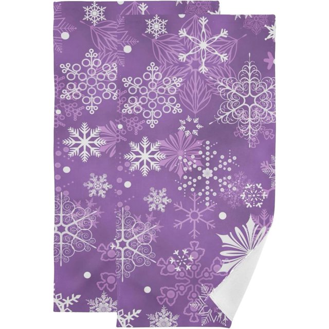 Purple Snowflake Pattern Hand Towels 2 PCS, Christmas Winter Kitchen