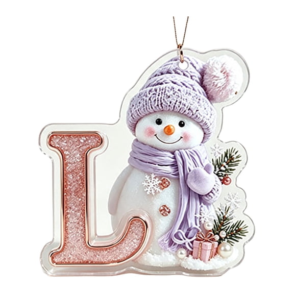 Purple Snowman Letter Ornament, Flat Acrylic Single Initial Pendant, Xmas Snowman Letter Hanging Decor for Christmas Tree