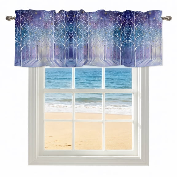 Purple Snowy Forest Kitchen Valances for Windows 42x18 Inch Kitchen Curtains Valances Rod Pocket Winter Starry Night Sky Dreamy Bathroom Window Valances for Window Treatment Decor