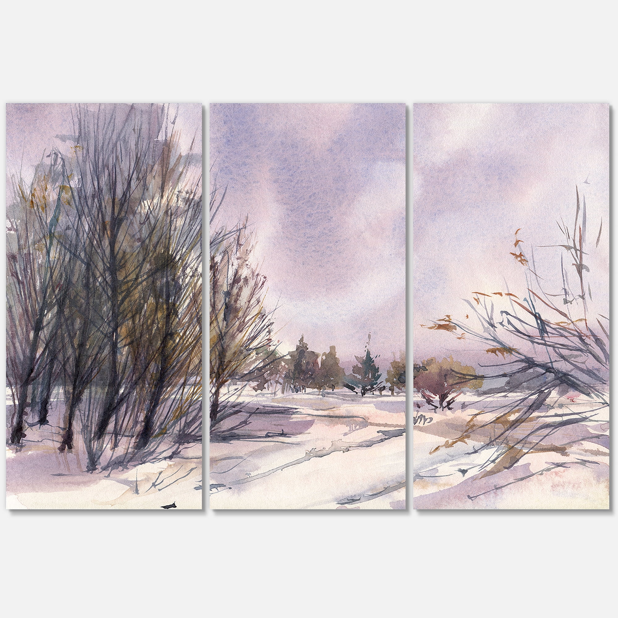Purple Snowy Tones With Winter Landscape 28 in x 36 in Painting Canvas Art Print, by Designart