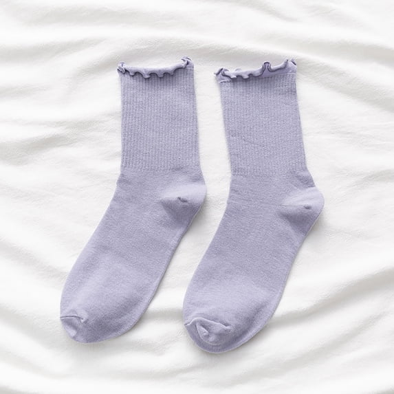 Purple Socks 5pc Women's Socks Ruffle Cuff Casual Socks Cute and Comfortable Knitted Ruffled Socks for All Seasons