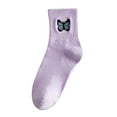 thumbnail image 1 of Purple Socks Ladies Socks Pure Cotton Socks Fashion Butterfly Embroidered Stockings Sports Socks, 1 of 3