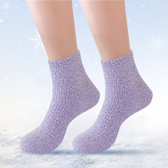 Purple Socks Women Fuzzy Fluffy Cozy Slipper Socks Warm Soft Winter Plush Home Sleeping Socks