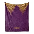 thumbnail image 1 of Purple Soft Flannel Fleece Blanket, East Oriental Royal Palace Patterns with Bohemian Style Art Traditional Wedding, Cozy Plush for Indoor and Outdoor Use, 50" x 60", Purple Yellow, by Ambesonne, 1 of 5