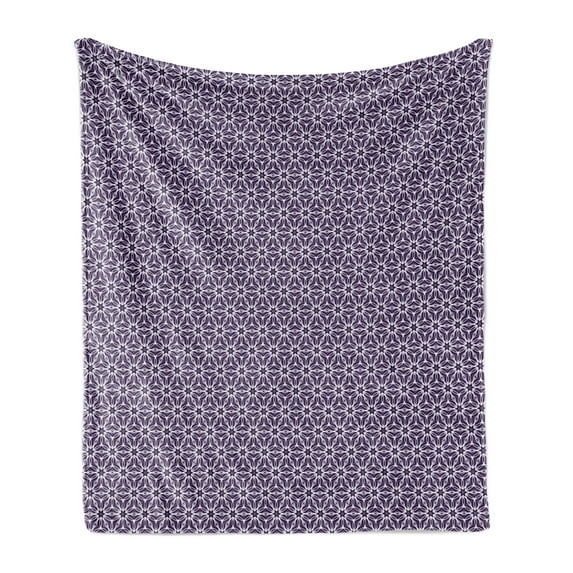 Purple Soft Flannel Fleece Blanket, Geometric Arrangement with Flower Petal Silhouettes Monotone Design Romantic, Cozy Plush for Indoor and Outdoor Use, 50" x 70", Purple and White, by Ambesonne