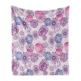 thumbnail image 1 of Purple Soft Flannel Fleece Blanket, Watercolor Style Floral Fireworks Blooming Flowers Abstract Spiral Doodle Spots Art, Cozy Plush for Indoor and Outdoor Use, 50" x 60", Blue Pink, by Ambesonne, 1 of 5