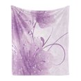 thumbnail image 1 of Purple Soft Flannel Fleece Throw Blanket, Abstract Art Style Vector Illustration of Flower Background with Butterfly, Cozy Plush for Indoor and Outdoor Use, 50" x 70", Violet and White, by Ambesonne, 1 of 5