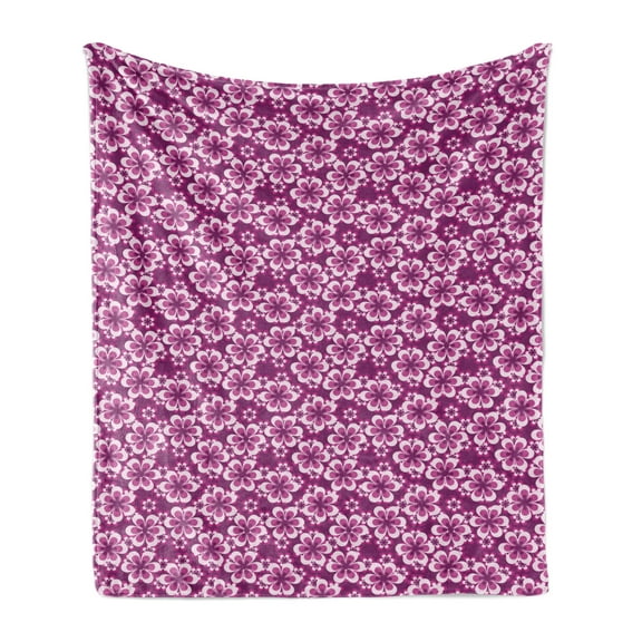 Purple Soft Flannel Fleece Throw Blanket, Abstract Petals of Blossoming Summer in Floral Bouquet Illustration Botanic, Cozy Plush for Indoor and Outdoor Use, 70" x 90", Fuchsia Purple, by Ambesonne