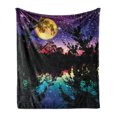 thumbnail image 1 of Purple Soft Flannel Fleece Throw Blanket, Lake Moonlight Stars in Night Sky with Trees Contemporary Modern Design, Cozy Plush for Indoor and Outdoor Use, 70" x 90", Purple Pink and Blue, by Ambesonne, 1 of 5