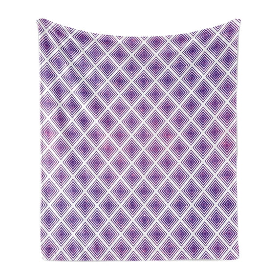 Purple Soft Flannel Fleece Throw Blanket, Retro Style Innovative Abstract Squares Pattern Modern Design Graphic Print, Cozy Plush for Indoor and Outdoor Use, 50" x 70", Violet and White, by Ambesonne