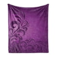 thumbnail image 1 of Purple Soft Flannel Fleece Throw Blanket, Spiral Floral Branch Leaves on the Vertical Border Retro Style Abstract Design, Cozy Plush for Indoor and Outdoor Use, 50" x 60", Purple Plum, by Ambesonne, 1 of 6