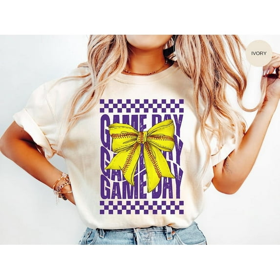 Purple Softball Mom T-Shirt, Game Day Comfort Colors Tee, Coquette Softball Player Shirt, Teacher Gift Shirt