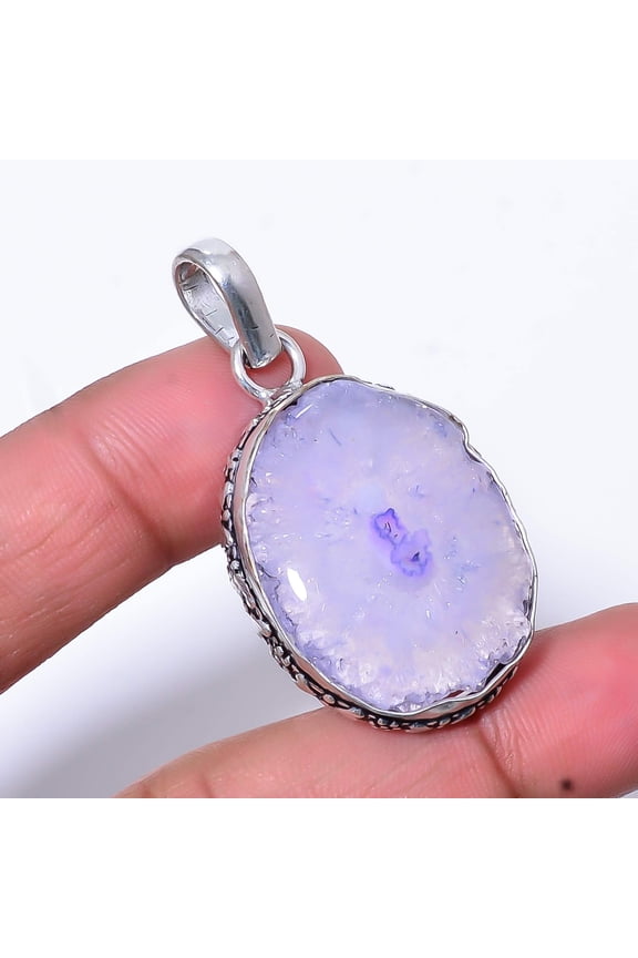 Purple Solar Eye Quartz Drusy Handmade 925 Sterling Silver Pendant 1.76" P152