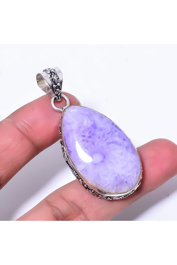 Purple Solar Eye Quartz Drusy Handmade 925 Sterling Silver Pendant 2.07" P306