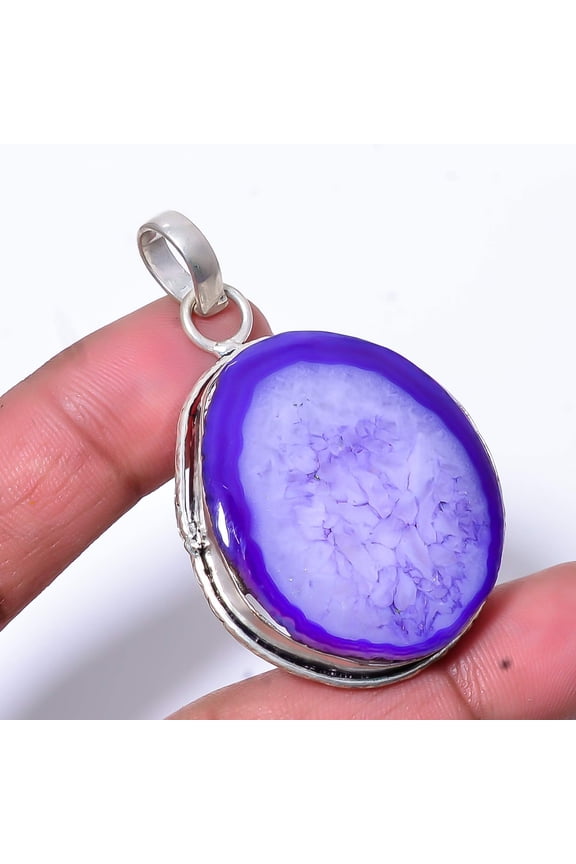 Purple Solar Eye Quartz Drusy Handmade 925 Sterling Silver Pendant 2.07" P55