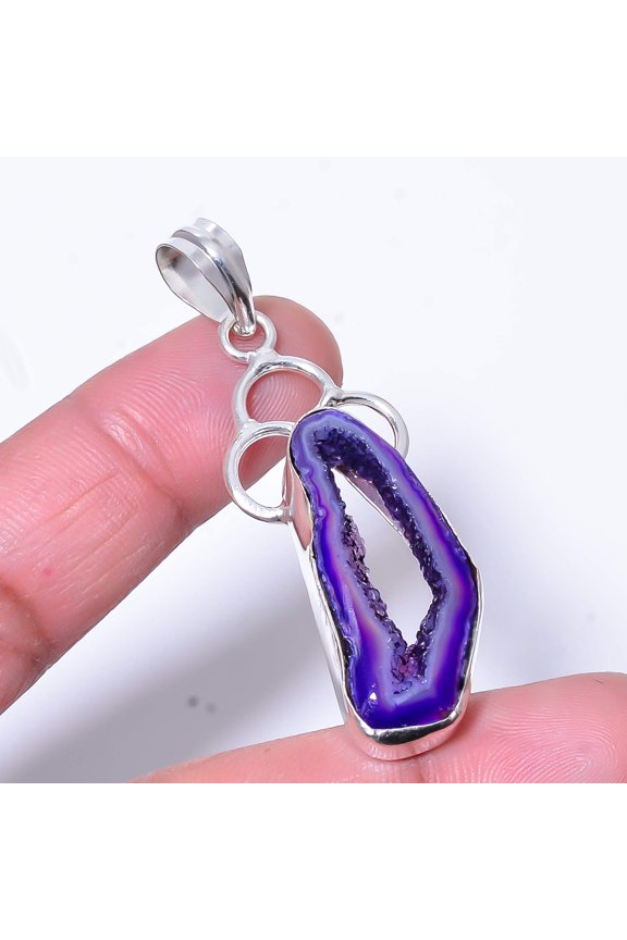 Purple Solar Eye Quartz Drusy Handmade 925 Sterling Silver Pendant 2.18" P41