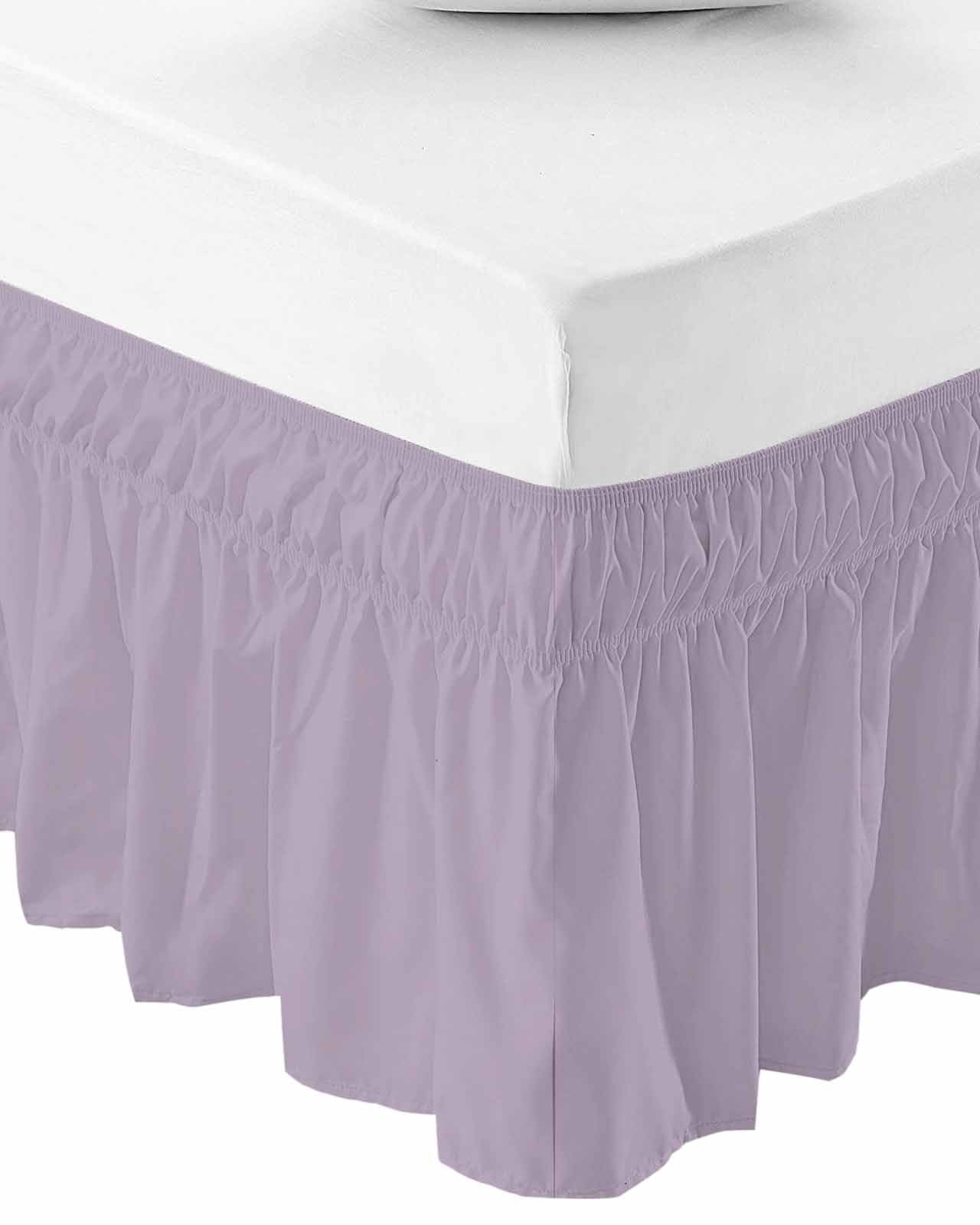 Purple Solid Color Bed Skirt Queen Size 16 Inch Drop, Wrap Around Bed Skirts, Aesthetics Contemporary Luxury Elastic Bedskirt Pleated Bed Frame Cover Luxurious Dust Ruffle for Queen Bed