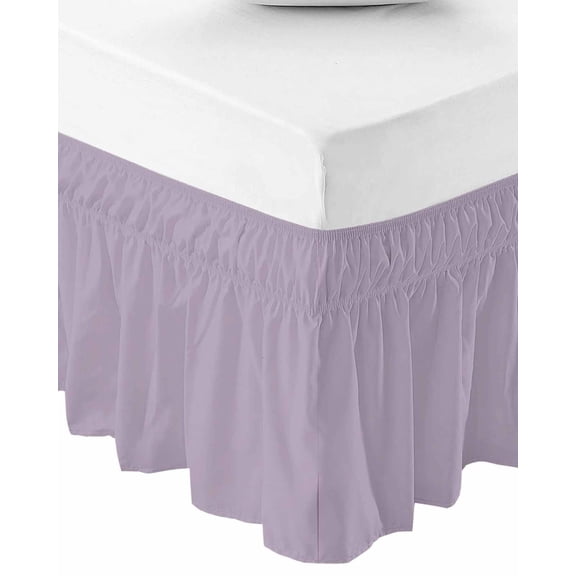 Purple Solid Color Bed Skirt Queen Size 16 Inch Drop, Wrap Around Bed Skirts, Aesthetics Contemporary Luxury Elastic Bedskirt Pleated Bed Frame Cover Luxurious Dust Ruffle for Queen Bed