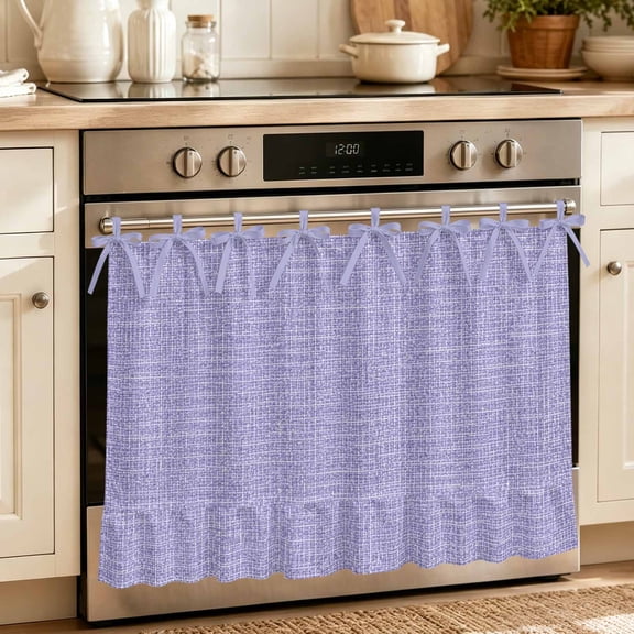 Purple Solid Color Oven Skirt Curtain 30"x21.5",Waterproof Ruffled Stove Cover Skirt with 8 Ribbon Ties,Abstract Woven Texture Vintage Minimalist Decorative Oven Door Curtains for Kitchen Dishwasher