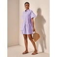 thumbnail image 1 of Purple Solid Front Button Ruffle Hem Short Sleeve Shirt Dress For Women, 1 of 7