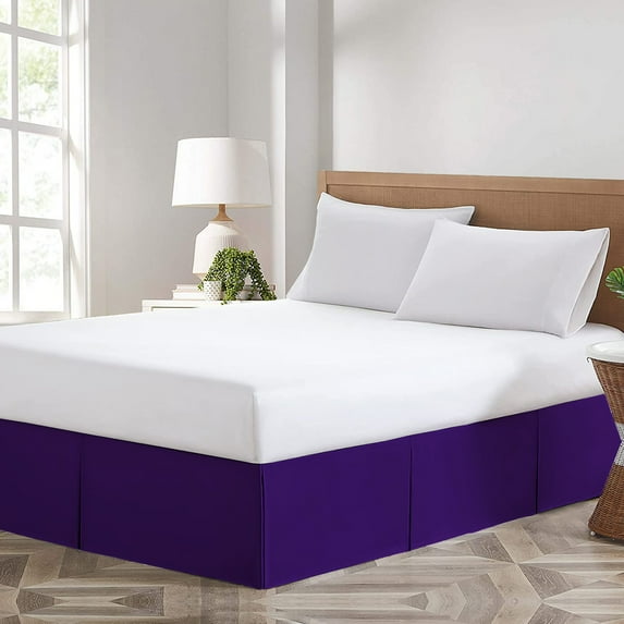 Purple Solid Pleated Bed Skirt Cal King Size -10 Inch Drop Split Corner Pleated Bedskirts -Microfiber Box Pleated Bedskirts - Never Lift Your Mattress - Hotel Quality Bed Skirt
