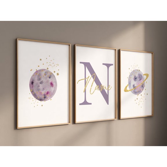 Purple Space Rocket Ship Nursery Wall Art Prints, Nursery And Gallery Wall Decor