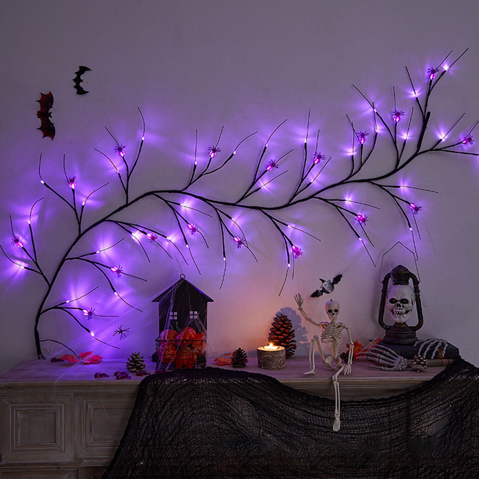 Purple Spider Halloween LED Lights Waterproof Decorations Battery Operated Enchanted Halloween ...