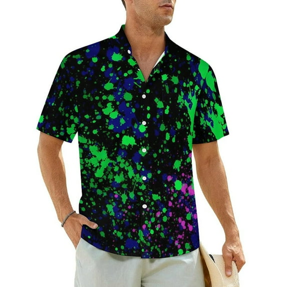 Purple Splatter Beach Shirt Abstract Print Hawaii Casual Shirts Men Vintage Blouses Short